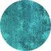 Round Machine Washable Oriental Turquoise Industrial Area Rugs, wshurb2804turq