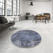 Round Mid-Century Modern Purple Navy Blue Oriental Rug in a Office, urb2804