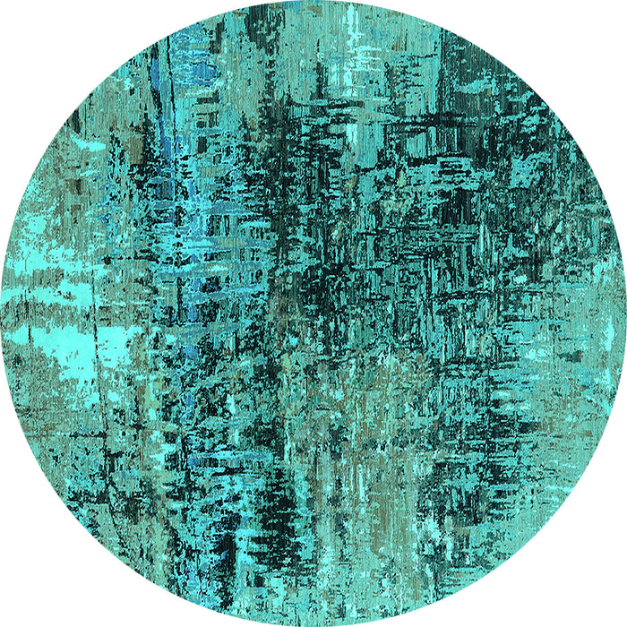 Round Machine Washable Oriental Turquoise Industrial Area Rugs, wshurb2805turq