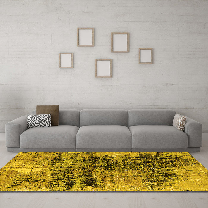 Machine Washable Oriental Yellow Industrial Rug in a Living Room, wshurb2805yw
