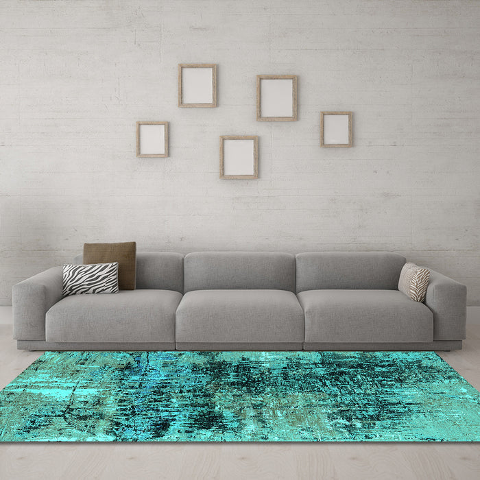 Machine Washable Oriental Turquoise Industrial Area Rugs in a Living Room,, wshurb2805turq
