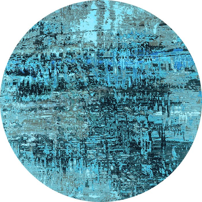 Round Machine Washable Oriental Light Blue Industrial Rug, wshurb2805lblu