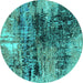 Round Oriental Turquoise Industrial Rug, urb2805turq