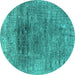 Round Machine Washable Oriental Turquoise Industrial Area Rugs, wshurb2806turq