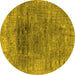 Round Machine Washable Oriental Yellow Industrial Rug, wshurb2806yw
