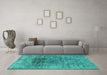 Machine Washable Oriental Turquoise Industrial Area Rugs in a Living Room,, wshurb2806turq