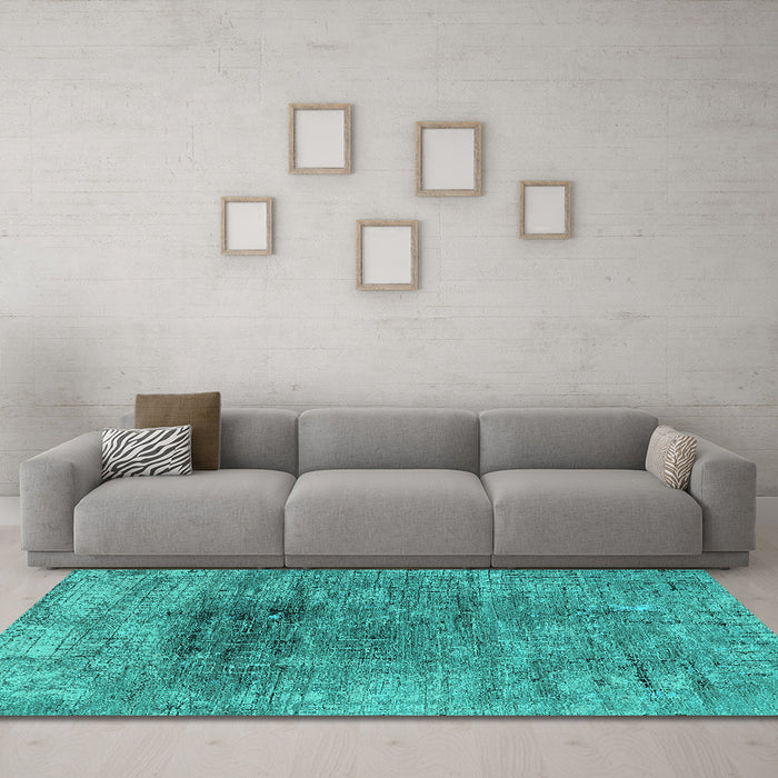 Machine Washable Oriental Turquoise Industrial Area Rugs in a Living Room,, wshurb2806turq
