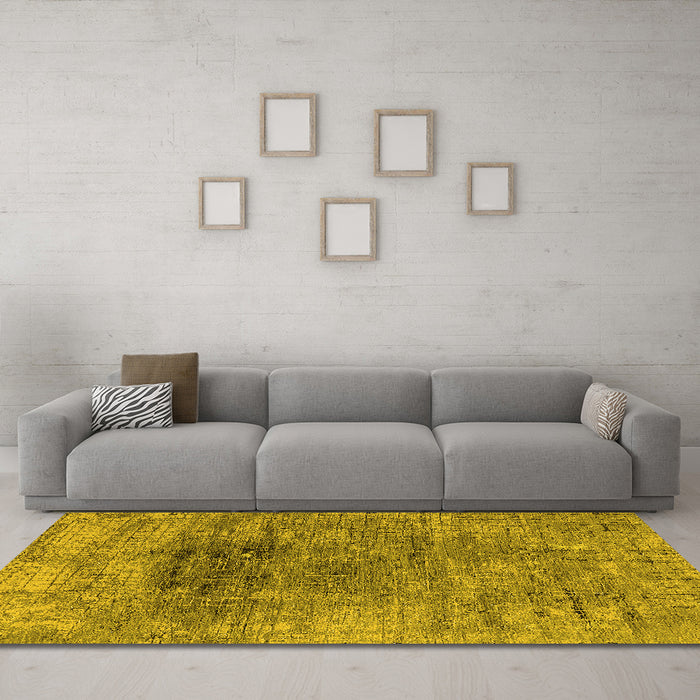 Machine Washable Oriental Yellow Industrial Rug in a Living Room, wshurb2806yw