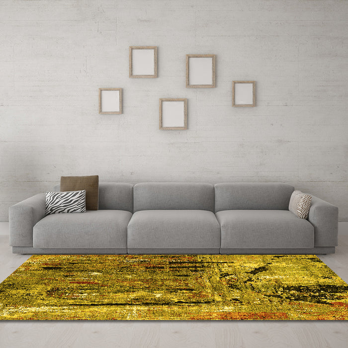 Machine Washable Oriental Yellow Industrial Rug in a Living Room, wshurb2807yw