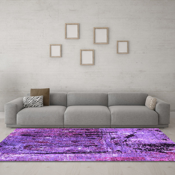 Machine Washable Oriental Purple Industrial Area Rugs in a Living Room, wshurb2807pur