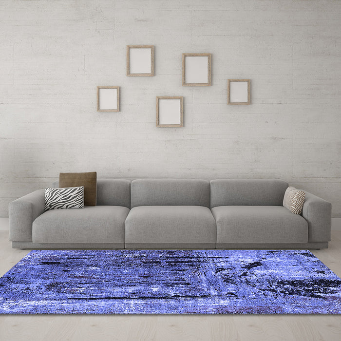 Machine Washable Oriental Blue Industrial Rug in a Living Room, wshurb2807blu