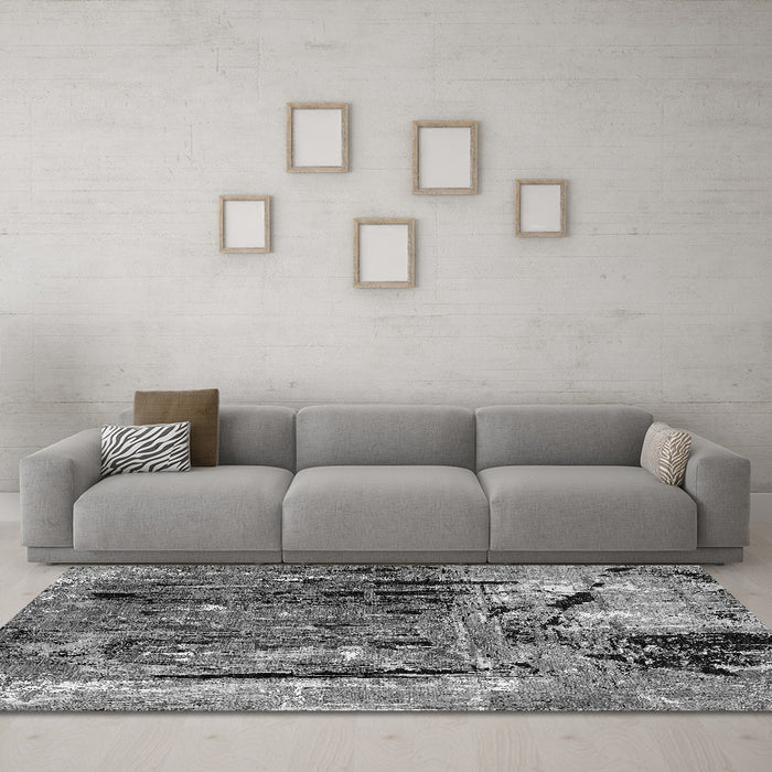 Machine Washable Oriental Gray Industrial Rug in a Living Room,, wshurb2807gry