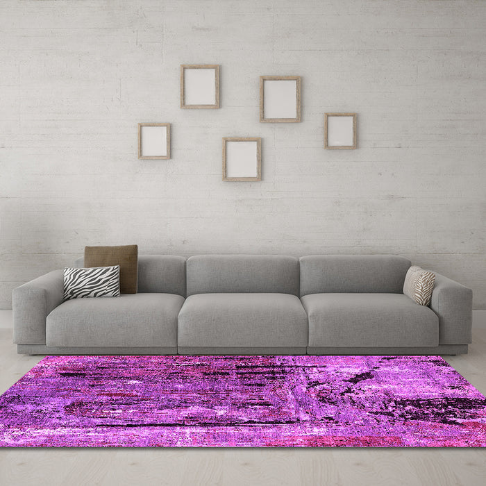 Machine Washable Oriental Pink Industrial Rug in a Living Room, wshurb2807pnk