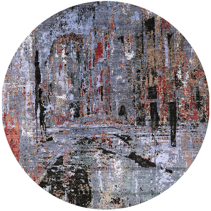 Round Mid-Century Modern Purple Oriental Rug, urb2807