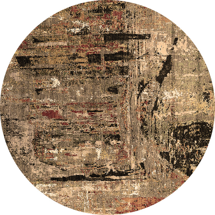 Round Machine Washable Oriental Brown Industrial Rug, wshurb2807brn