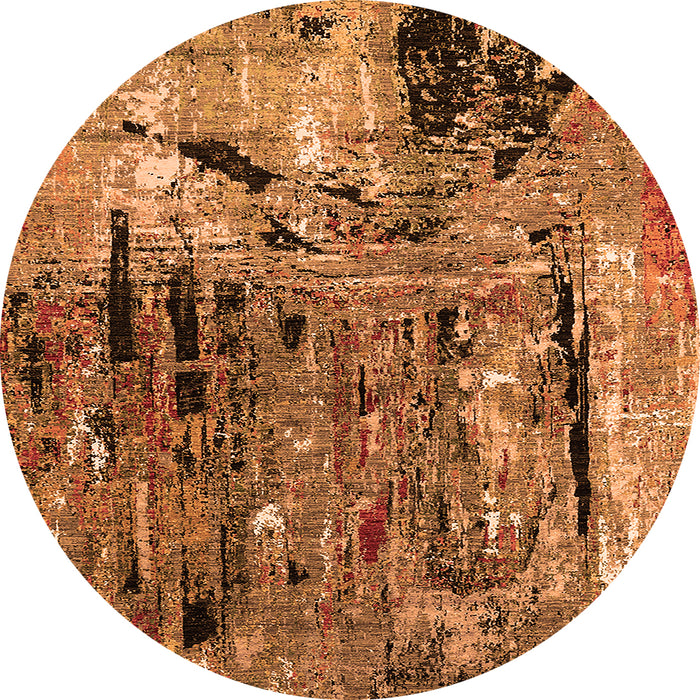 Round Machine Washable Oriental Orange Industrial Area Rugs, wshurb2807org