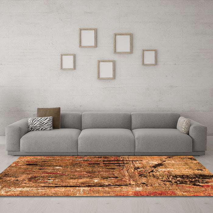 Machine Washable Oriental Orange Industrial Area Rugs in a Living Room, wshurb2807org