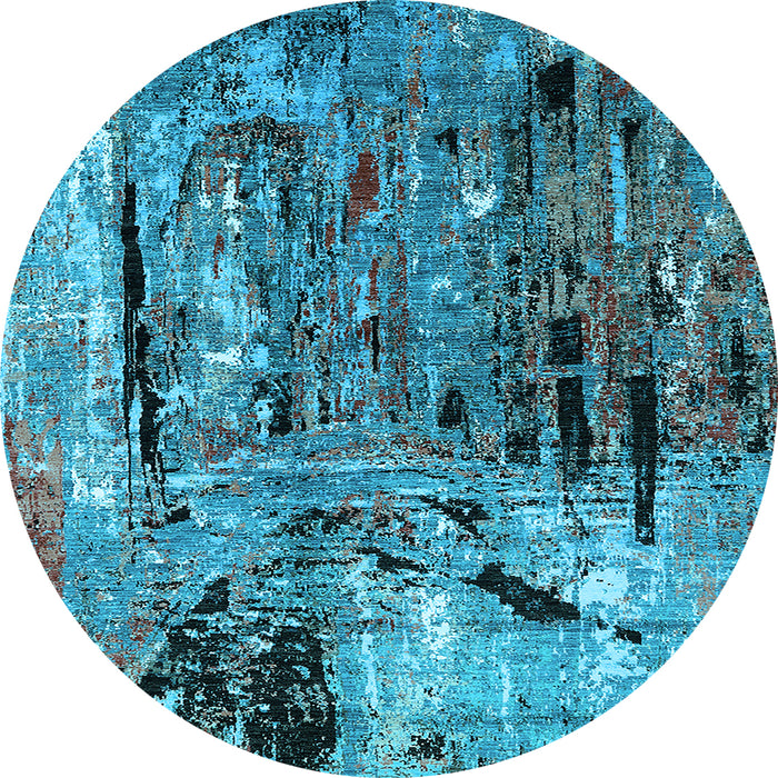 Round Machine Washable Oriental Light Blue Industrial Rug, wshurb2807lblu