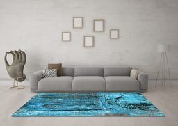 Machine Washable Oriental Light Blue Industrial Rug in a Living Room, wshurb2807lblu