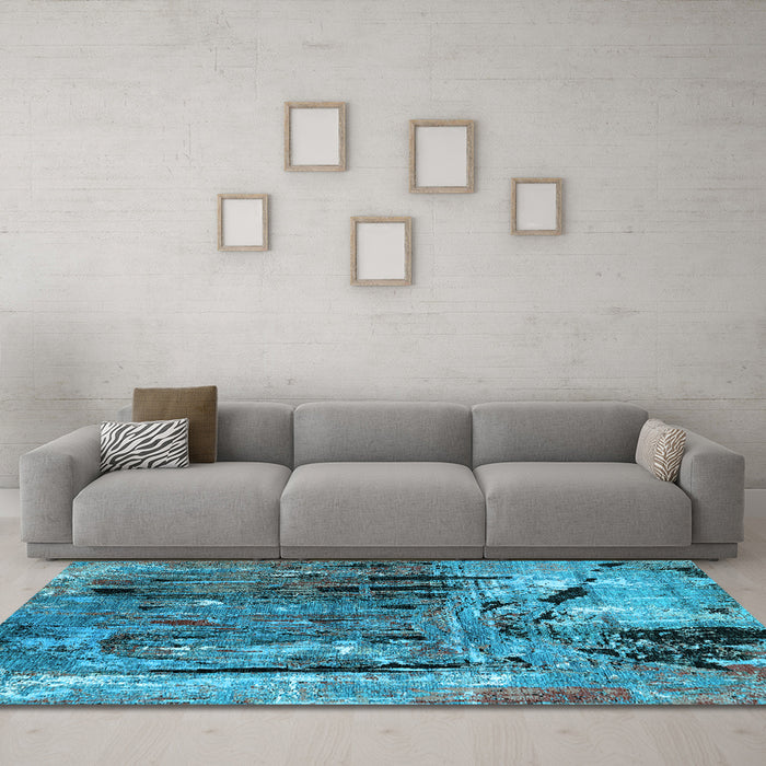 Machine Washable Oriental Light Blue Industrial Rug in a Living Room, wshurb2807lblu