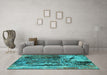 Machine Washable Oriental Turquoise Industrial Area Rugs in a Living Room,, wshurb2807turq