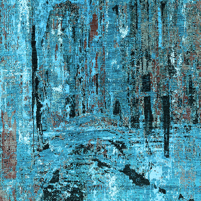 Machine Washable Oriental Light Blue Industrial Rug, wshurb2807lblu