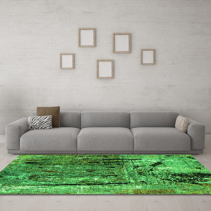 Machine Washable Oriental Green Industrial Area Rugs in a Living Room,, wshurb2807grn