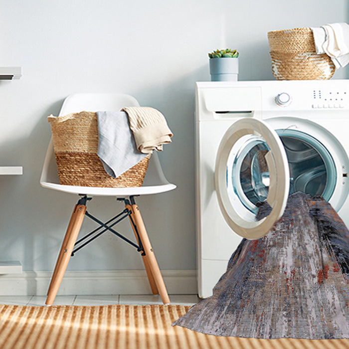 Machine Washable Industrial Modern Western Charcoal Gray Rug in a Washing Machine, wshurb2808