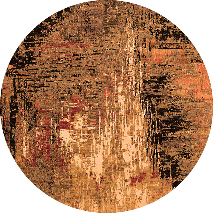 Round Machine Washable Oriental Orange Industrial Area Rugs, wshurb2808org