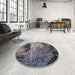 Round Mid-Century Modern Charcoal Gray Oriental Rug in a Office, urb2808