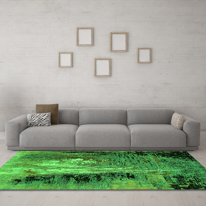 Machine Washable Oriental Green Industrial Area Rugs in a Living Room,, wshurb2808grn