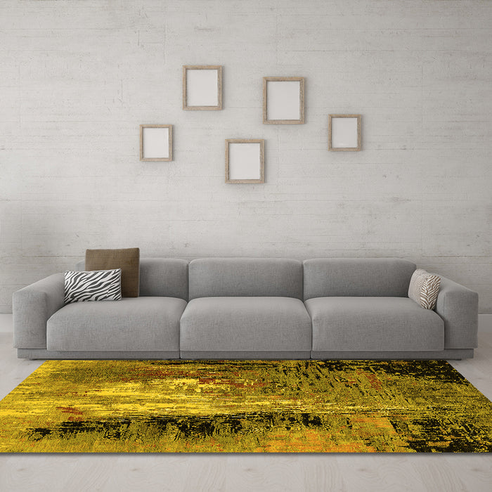 Machine Washable Oriental Yellow Industrial Rug in a Living Room, wshurb2808yw