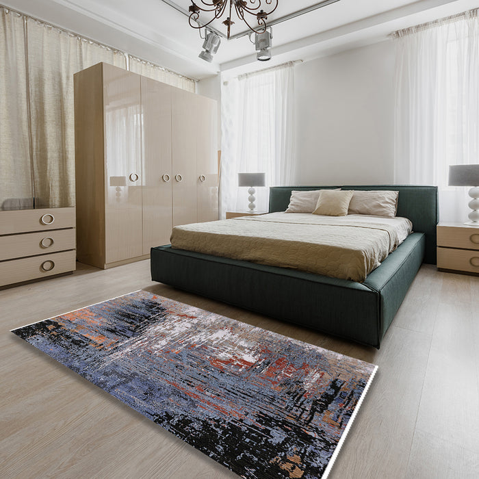 Machine Washable Industrial Modern Western Charcoal Gray Rug in a Bedroom, wshurb2808