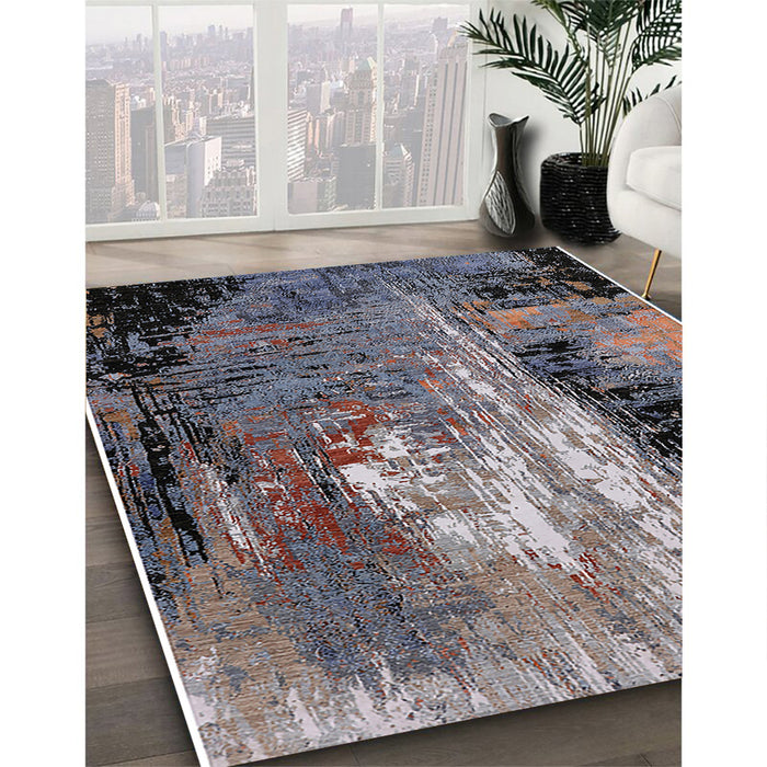 Machine Washable Industrial Modern Western Charcoal Gray Rug in a Family Room, wshurb2808