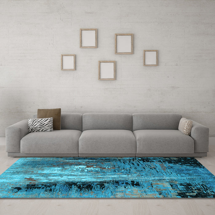 Machine Washable Oriental Light Blue Industrial Rug in a Living Room, wshurb2808lblu