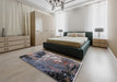 Mid-Century Modern Charcoal Gray Oriental Rug in a Bedroom, urb2808