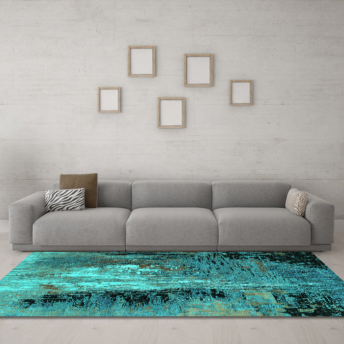 Machine Washable Oriental Turquoise Industrial Area Rugs in a Living Room,, wshurb2808turq