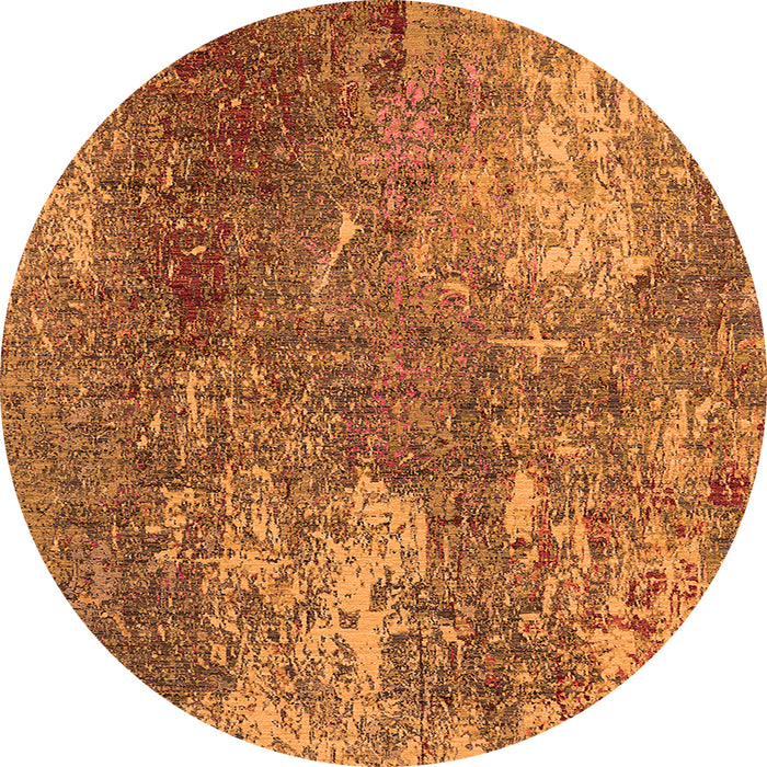 Round Machine Washable Oriental Orange Industrial Area Rugs, wshurb2809org