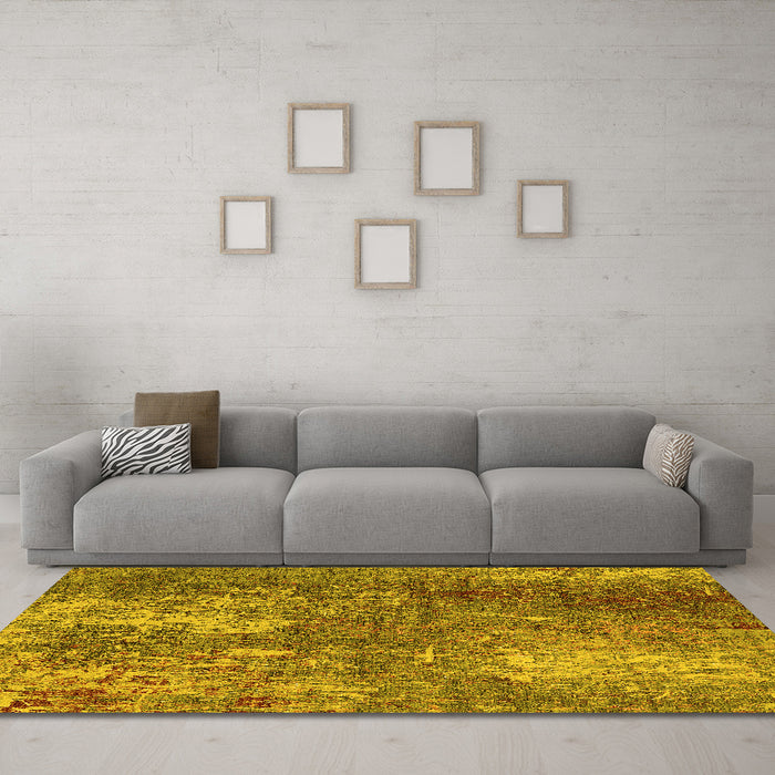 Machine Washable Oriental Yellow Industrial Rug in a Living Room, wshurb2809yw