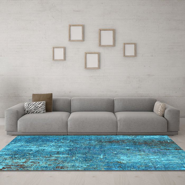 Machine Washable Oriental Light Blue Industrial Rug in a Living Room, wshurb2809lblu