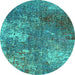 Round Oriental Turquoise Industrial Rug, urb2809turq