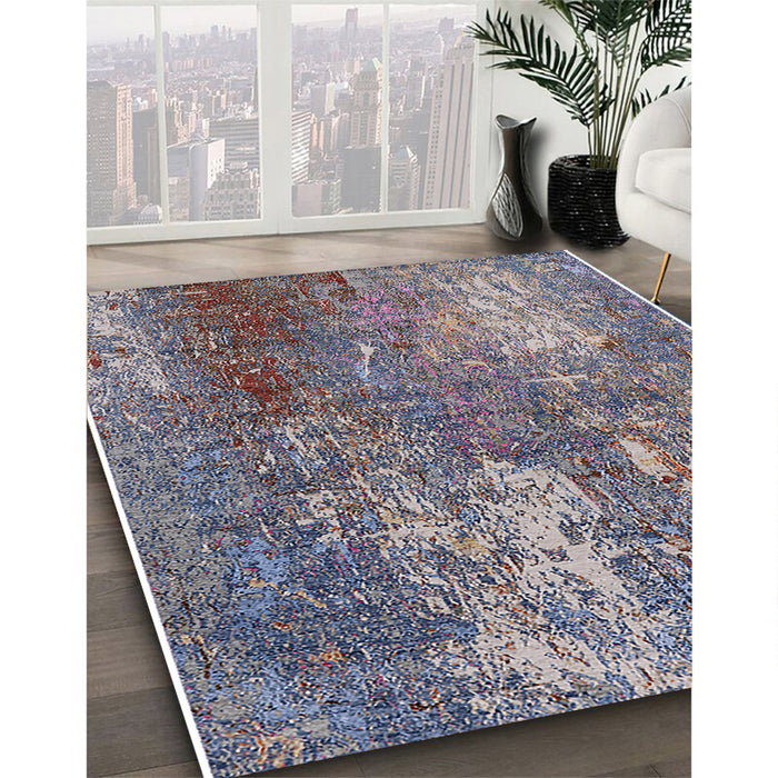 Mid-Century Modern Purple Oriental Rug in Family Room, urb2809