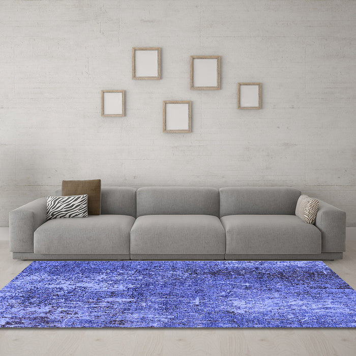 Machine Washable Oriental Blue Industrial Rug in a Living Room, wshurb2809blu