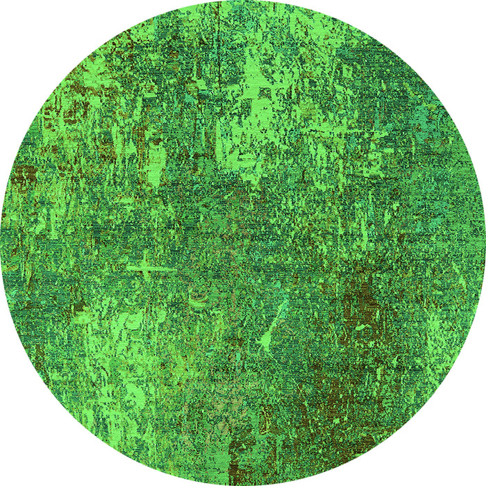 Round Machine Washable Oriental Green Industrial Area Rugs, wshurb2809grn