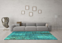 Machine Washable Oriental Turquoise Industrial Rug, wshurb2809turq