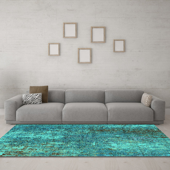 Machine Washable Oriental Turquoise Industrial Area Rugs in a Living Room,, wshurb2809turq