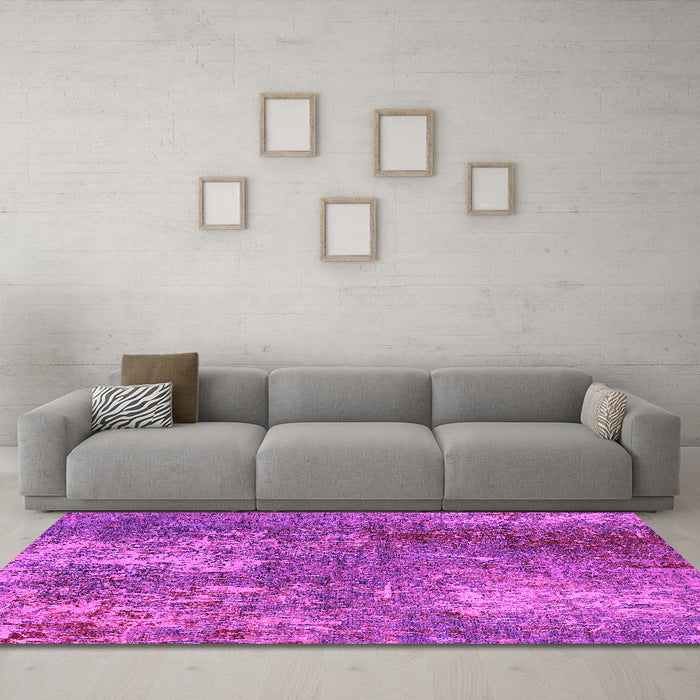Machine Washable Oriental Pink Industrial Rug in a Living Room, wshurb2809pnk
