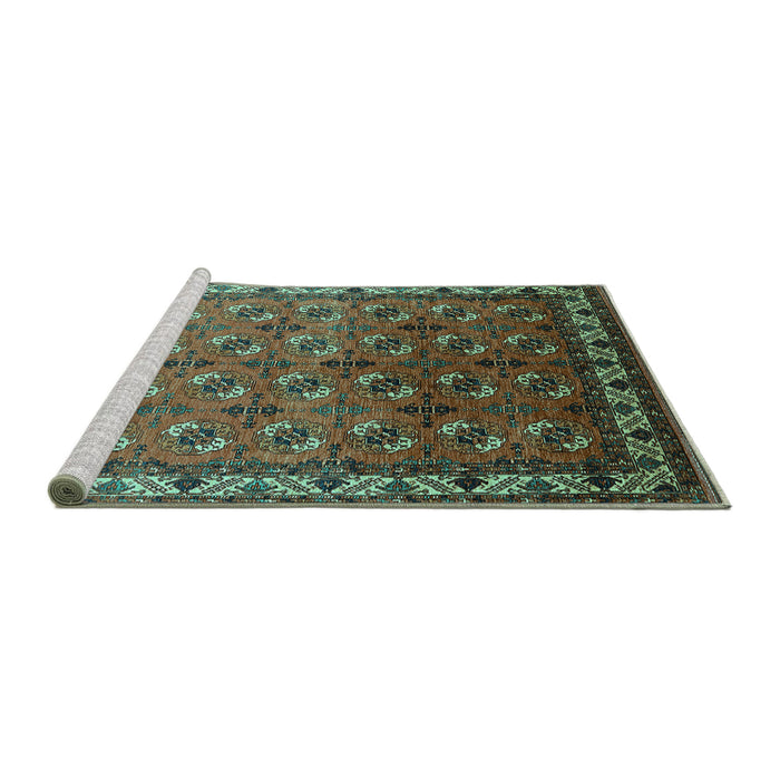 Sideview of Machine Washable Oriental Turquoise Industrial Area Rugs, wshurb2810turq