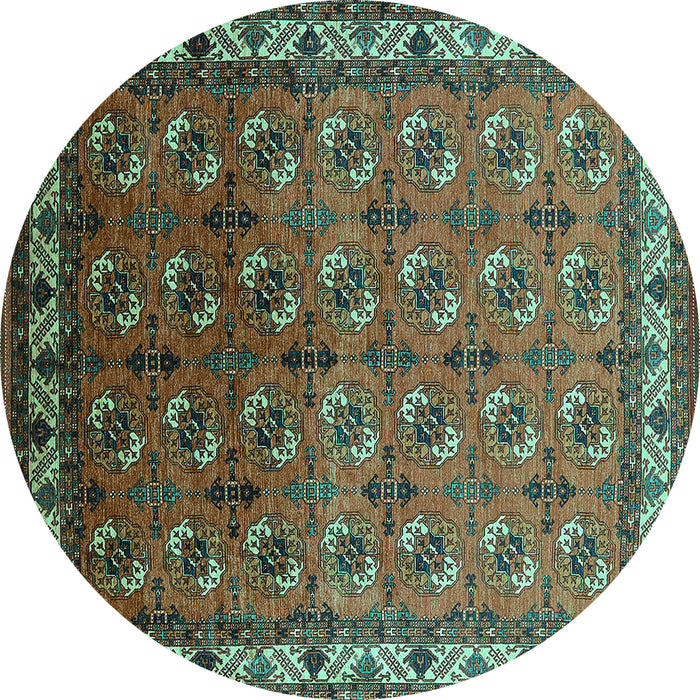 Round Machine Washable Oriental Turquoise Industrial Area Rugs, wshurb2810turq