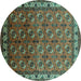 Round Machine Washable Oriental Turquoise Industrial Area Rugs, wshurb2810turq